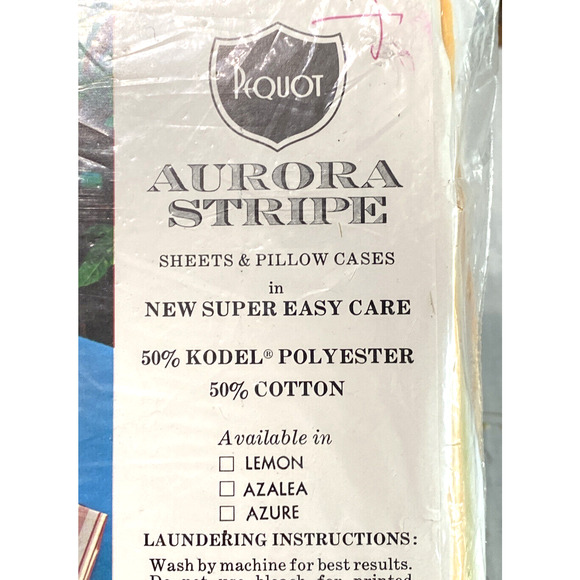 Vintage 1960s New Pequot Percale Twin Fitted Sheet Aurora Stripe Orange Yellow - Picture 9 of 12